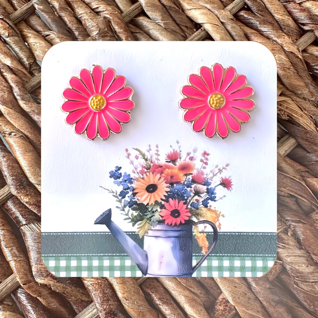 New Handmade Dark Pink Daisy Stud Earrings 075 Diameter Version 3 13$